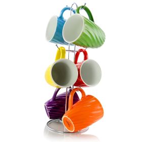 Mr. Coffee Color Delight 6 Piece -10 Ounce Stoneware Mugs with Metal Stand Assorted Colors