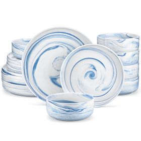 MALACASA Luna series 18-Piece Ceramic Porcelain Dinnerware Set with 6 Pcs Dinner/Dessert Plates,Bowl Tableware Set Service for 6