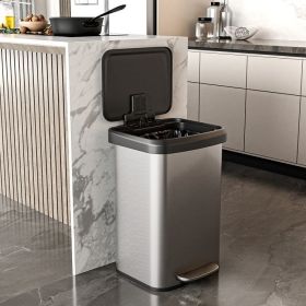 13- Gallon Silver Stainless Steel Step Trash Can with Soft Close Lid